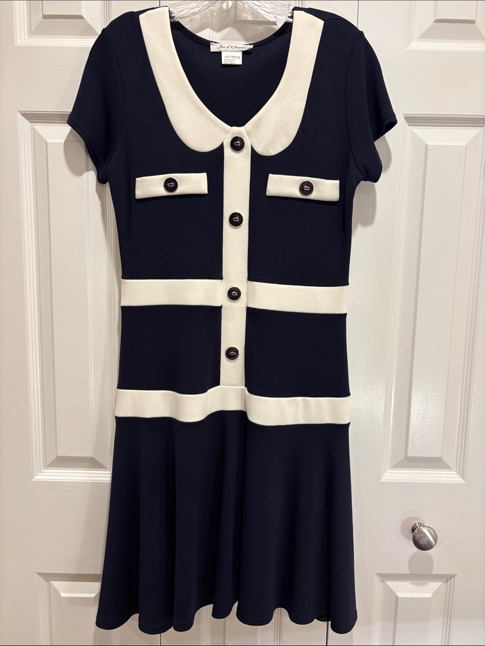 Classic Navy and Cream Contrast Button-Front Dress
